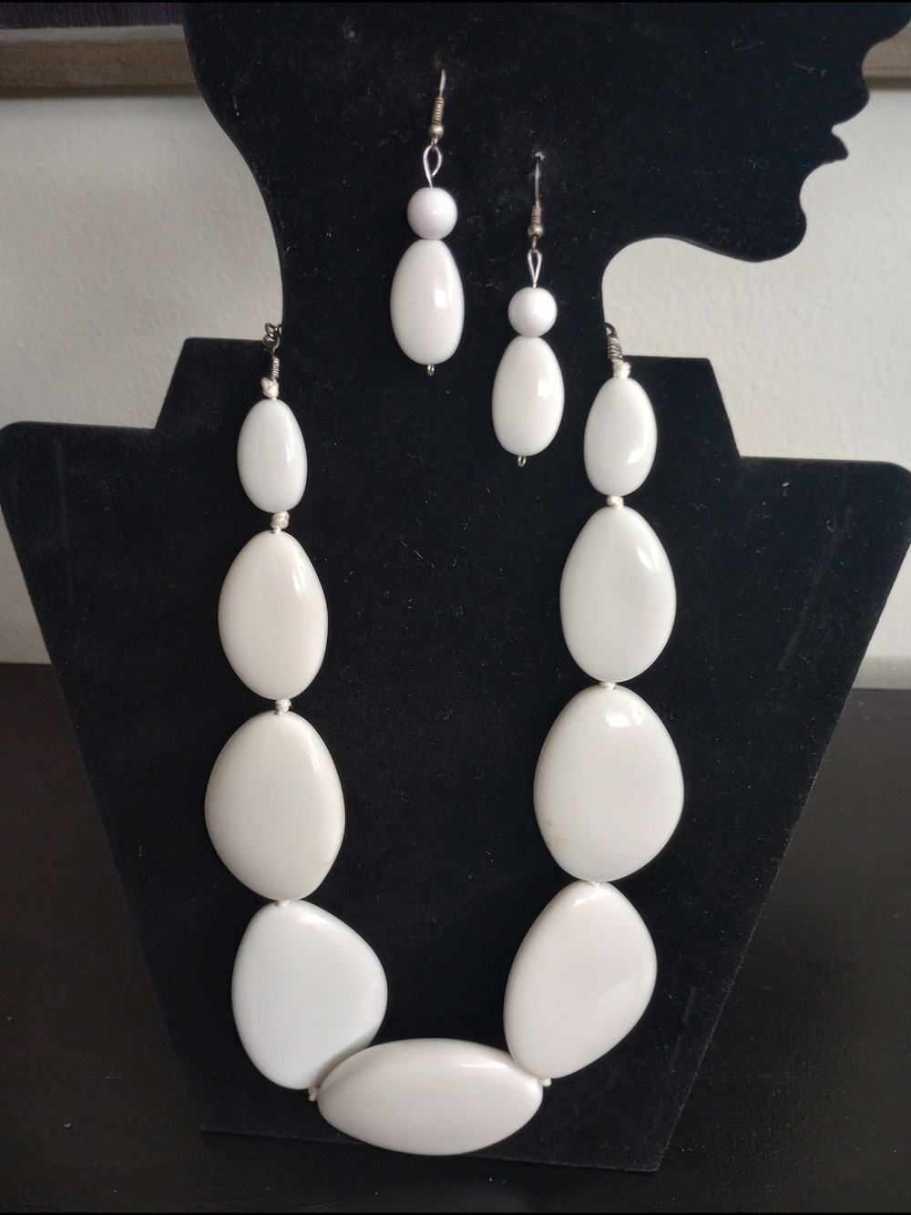 White Statement Bead Necklace & Earrings Set